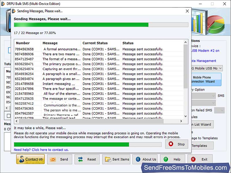Free message sending application, GSM sms transmission utility, mass text sms sending program, Text message broadcasting tool, send free text sms, GSM message broadcasting software