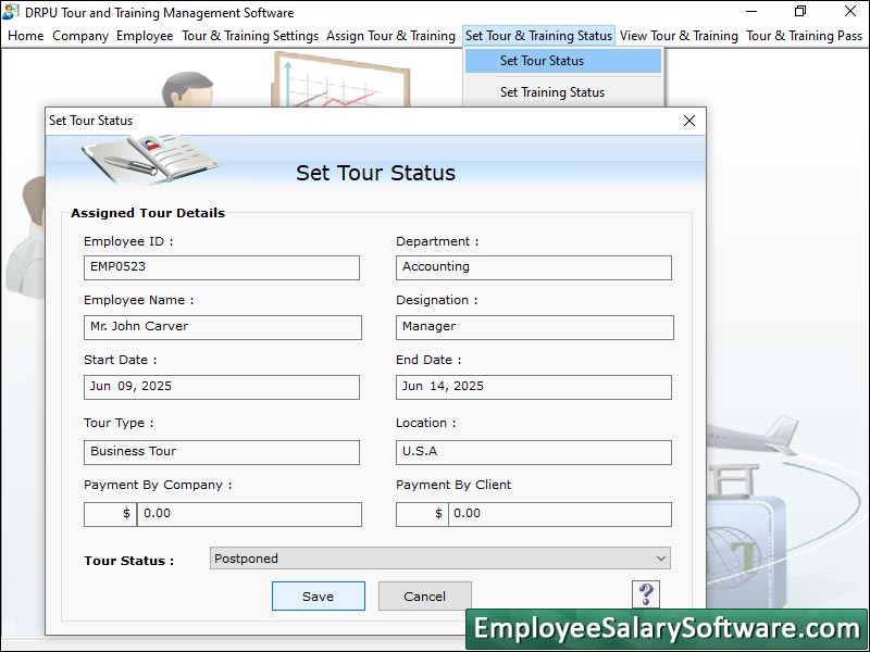 Tour, travel, scheduling, software, maintain, staff, member, official, visits, application, manage, training, trips, business, organization, track, employee, details, place, ID, name, designation, course, tool, software, company, HR, representative