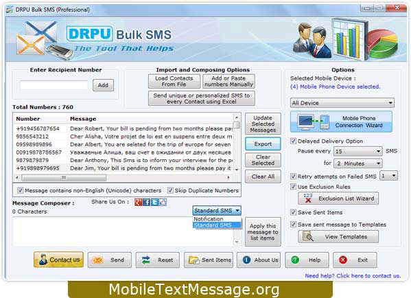 Bulk text messaging application, SMS sender tool, dispatch personalized messages, transmit emergency alerts, broadcast job alerts, mass alert broadcasting software, download message transmitting program, compose and send bulk text