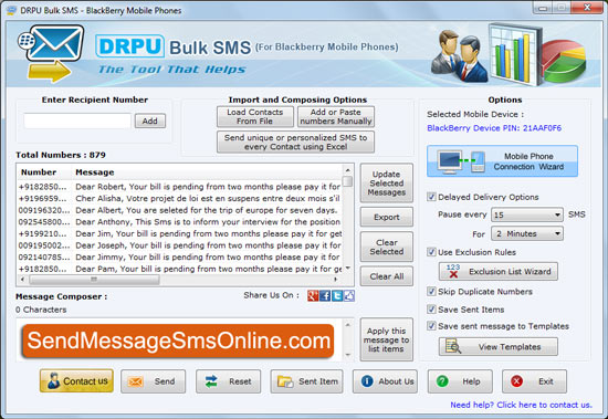 Blackberry mobile messaging software, bulk SMS program, transfer business messages, worldwide messaging tool, bulk messaging tool, send mass messages, blackberry mobile messaging tool, send messages worldwide