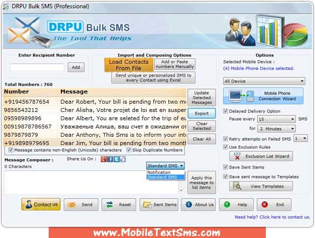PC to mobile SMS software, group text SMS program, text sms software, android text SMS application, GSM mobile messaging application, mobile SMS forwarding utility, mobile SMS sending software, forward bulk text messages