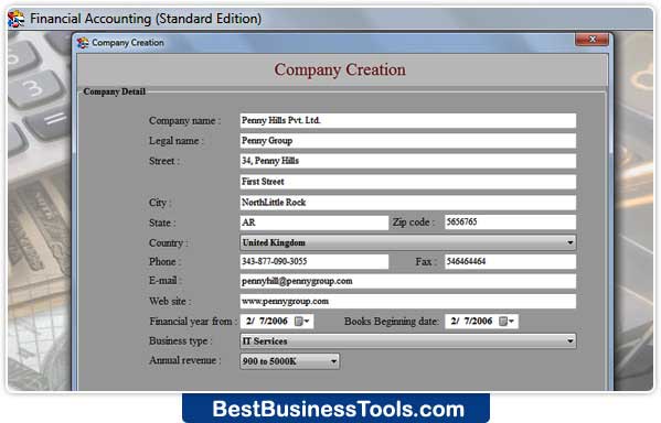 Install financial accounting tool, create profit loss information, organizational inventory utility, industry accounting management tool, manage company transaction reports, invoice management software, maintain industry details