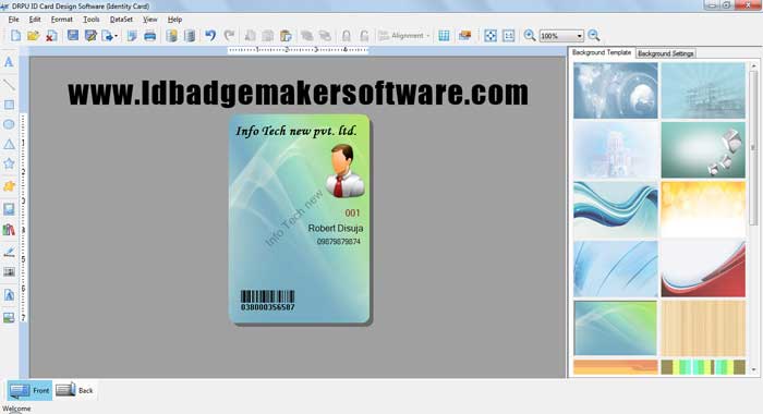 ID, badge, maker, software, professional, business, standard, badges, design, utility, create, label, employee, travel, graphic, object, font color, professional, print, size, square, text, dimension, object, pictures, identities
