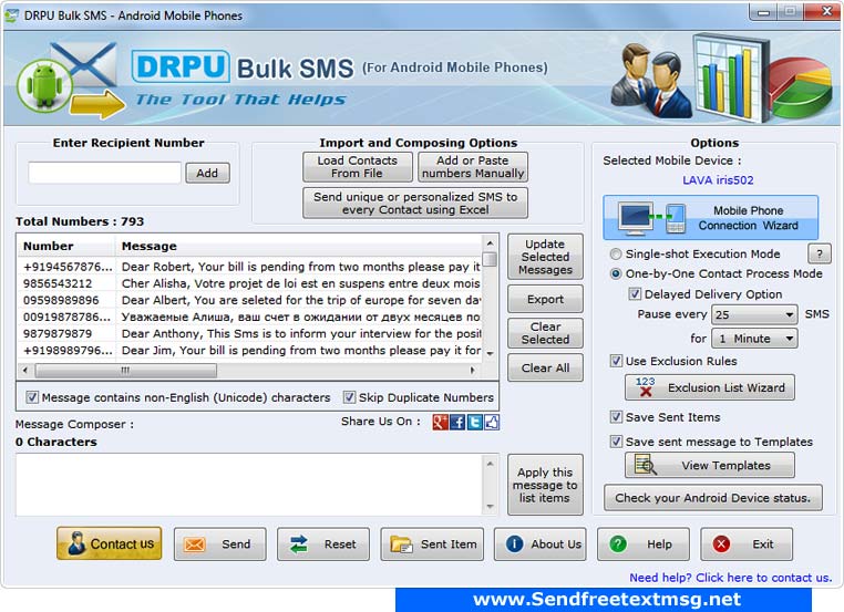 Android mobile SMS sender tool, bulk text messaging application, android SMS software, broadcast text messages, android bulk SMS program, send business notification, bulk text messaging utility, transmit bulk messages