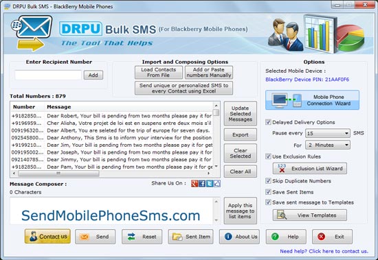 Sms sender program, forward notification messages, deliver international sms, broadcast standard text messages, send national text sms, deliver standard messages, broadcast multiple sms, blackberry mobile phone text messaging software