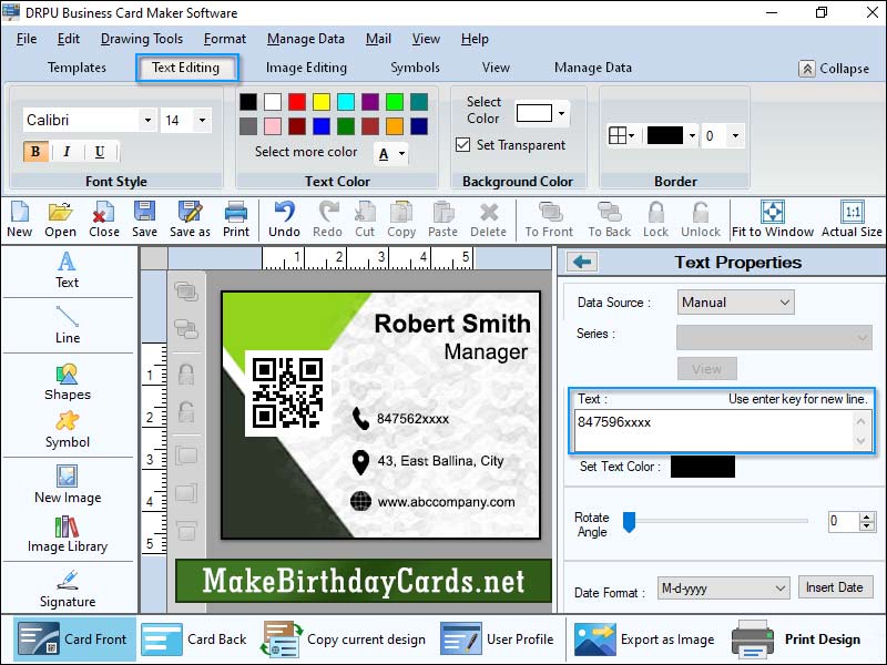 Create colorful business cards, business card designing tool, business card generator software, create high quality business card, generate printable business card, business card maker application, business card creator program