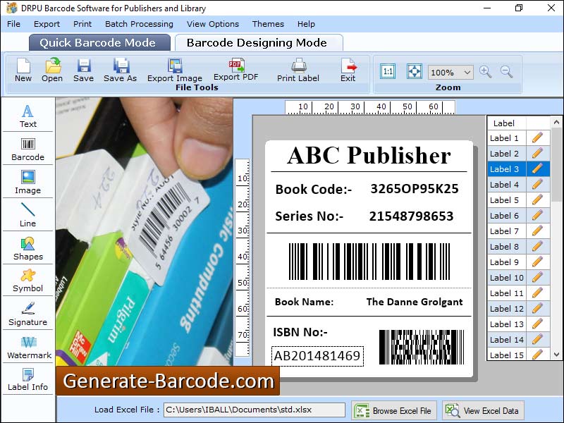 Publisher, Library, Barcode, Software, generate, print, high, quality, stickers, colorful, rolls, customized, ribbons, create, image, text, tags, labels, bulk, sequential, random, series, font, linear, 2D, pencil, picture books, magazines, system