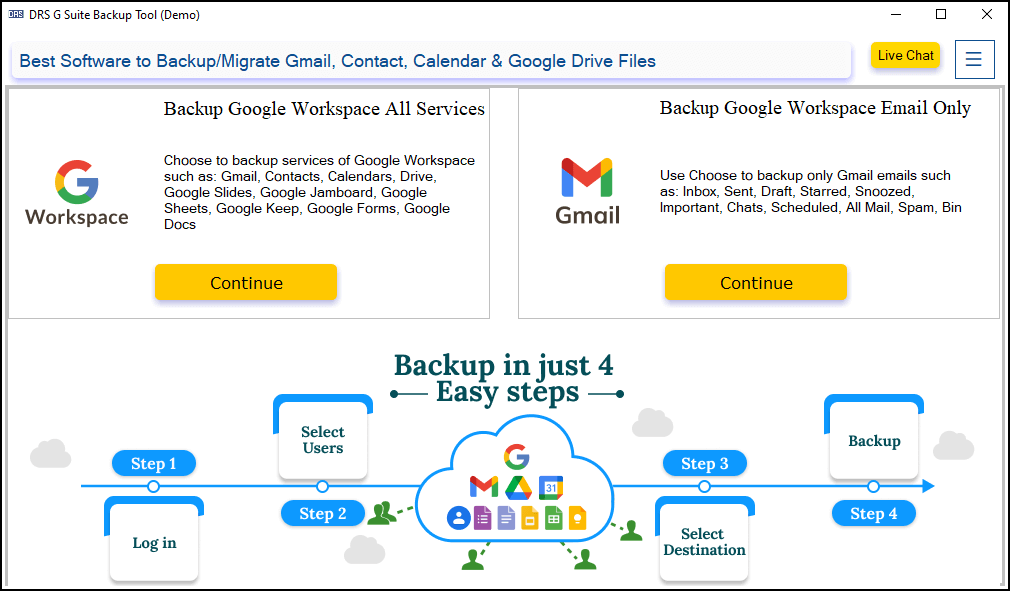 g suite backup tool, drs g suite backup, google apps backup software, backup google workspace, g suite migration tool