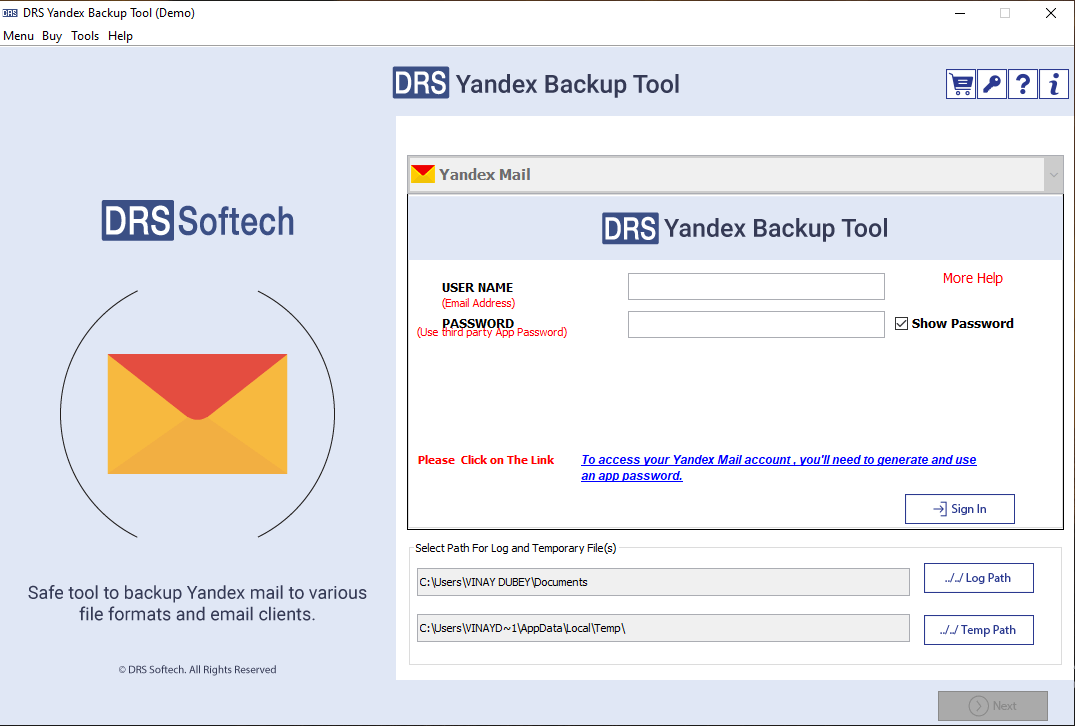 DRS Yandex backup tool, Yandex email backup tool, backup Yandex emails, Yandex mail backup, migrate Yandex emails, backup Yandex mail account