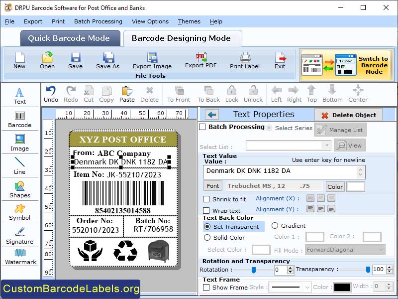 Barcode labeling tool for bank, PO Barcode generator software, Windows labeling program, advance barcode making software, generate product labels, post office label creator tool, label creator application, develop products stickers