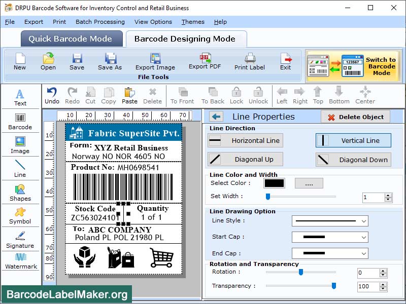Custom barcode printing utility, barcode designer program, advance barcode maker software, barcode label maker application, barcode creator tool, create printable barcode label, design retail barcode label, label generator application