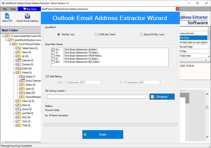 outlook email address extractor, extract email addresses from outlook, extract email addresses from pst