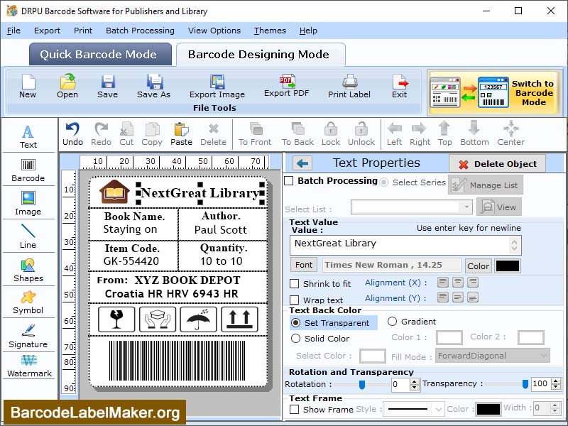 Library, publishers, barcode, maker, creator, generator design, 2D, linear, dimension, barcode, image, font, image, picture, photo, image, text, coupon, sticker, tag, roll, colorful, custom, printable, industry, business, application, software, tool