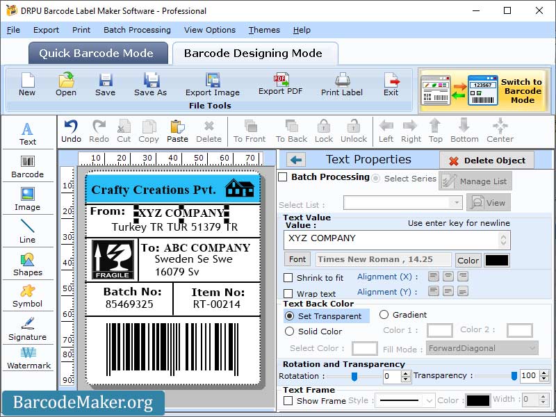 Barcode, maker, software, fabricates, bulk, customized, business, stickers, mass, labels, tags, inventory, manufacturer, tool, endorses, dataset, series, option, support, designing, objects, ellipse, rectangle, color, fonts, pencil, text, image