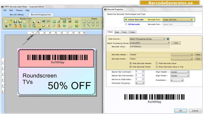 Barcode generator tool, barcode label maker, develops 2D labels, develop printable barcodes, label designing application, maker readable stickers, barcode image creator tool, tags generator tool, label creator application