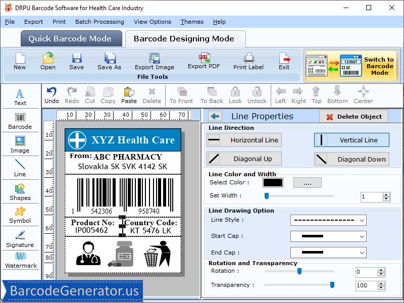Medical 2D barcode label maker, create healthcare product coupons, generate rectangular medical barcode labels, generate 2D barcode coupons, medicine barcode designer program, pharmaceutical sector barcode label designer