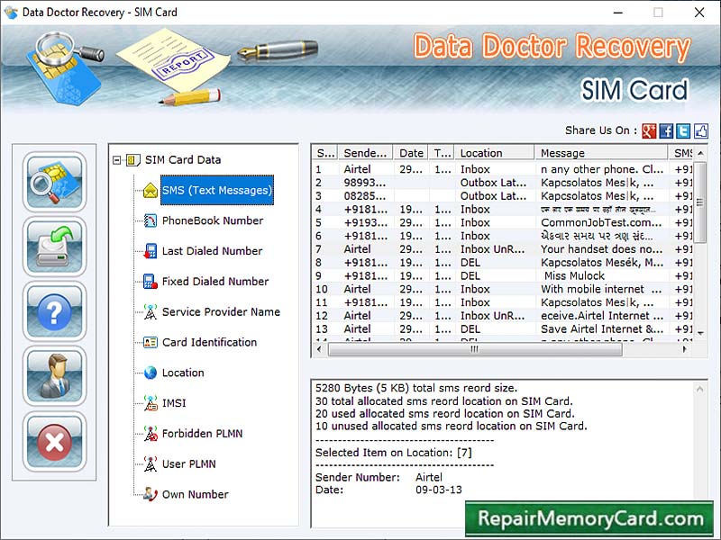 Data recovery software, sim card recovery utility, retrieve missing contact numbers, regain lost text messages, revive damaged dialed numbers, retrieve erased received numbers, recover lost sms, regain corrupted sim IMSI number