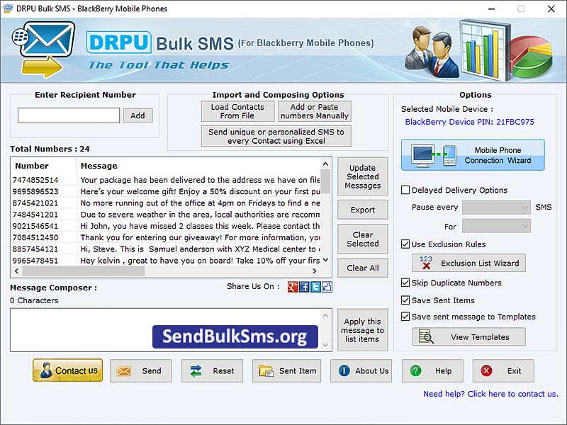 Blackberry sms sender tool, text messaging utility, forward bulk text reminder, deliver unlimited text sms, message sender program, deliver standard notification, compose job alerts, forward event alerts, send promotional activities