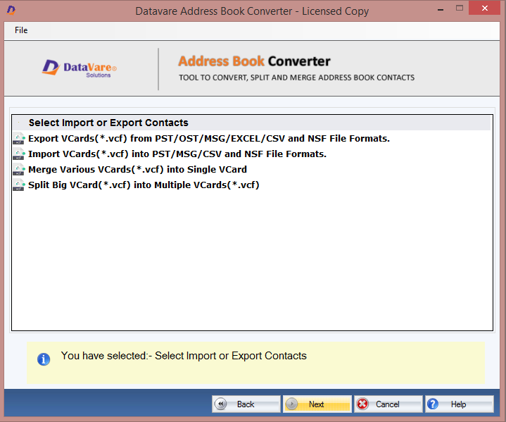 bulk import vcf file into pst, vcf to nsf converter, export csv to vcard, import ost to vacrd, convert excel to vcf file
