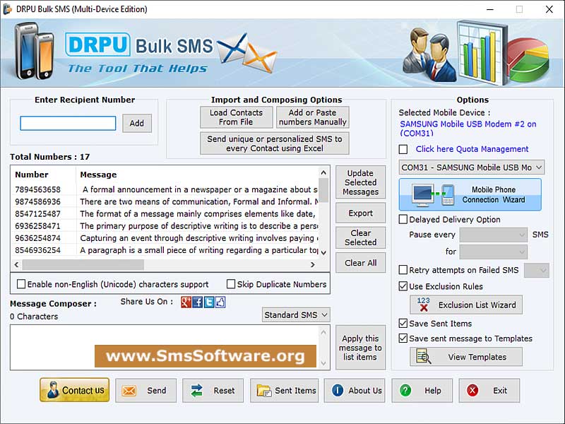 SMS, software, broadcast, mass, promotional, personalized, professional, group, message, national, international, deliver, reminder, alert, notification, compose, standard, message, GSM, mobile, messaging, program