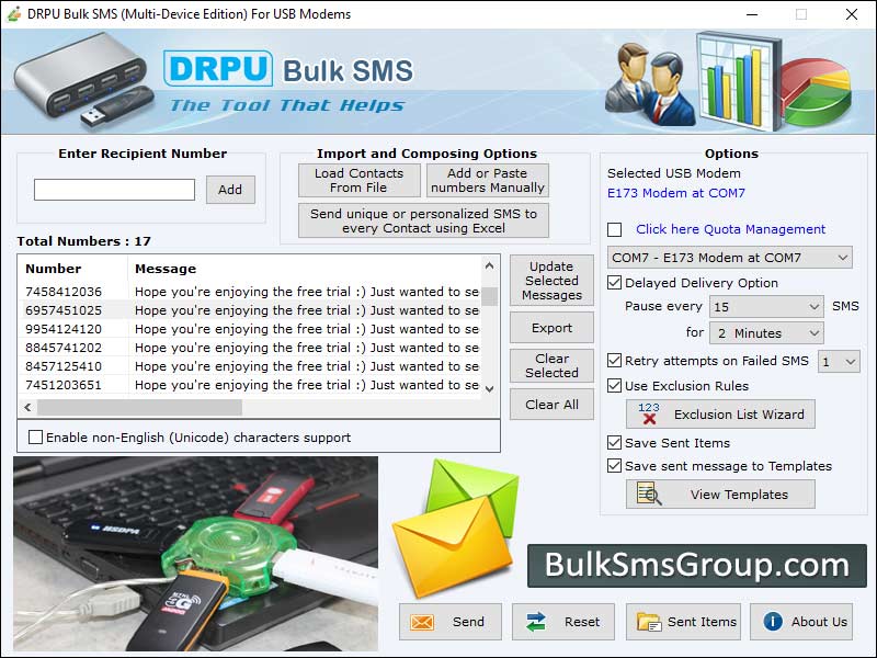 Mass text messaging utility, bulk SMS transmitting application, unlimited text message sending tool, group SMS gateway software, unlimited SMS sending program, bulk text messaging utility, mass SMS broadcasting program, USB modem group messaging tool