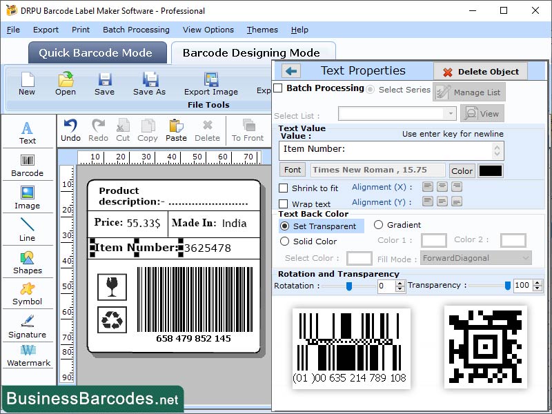 Two-Dimensional Barcode, QR Code 2D Barcode, Data Matrix 2D Barcode, Design and Tag for 2D Barcode, Magnetic Ink Character Recognition Barcode, Data Bar Code 128, Data Bar Expanded Barcode, Data Bar Limited Barcode, Data Bar Omni-Directional Barcode