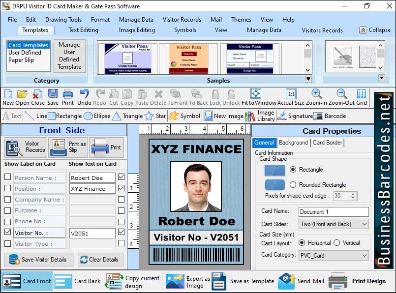 Print Visiting Cards Application, Identification Card Templates, Visitor Card Design, Gate Pass Maker Software, Visitor Management Software, Create Custom ID Card, Tool for Designing Visitor ID Card, ID Card Software, Identification Badges Tool