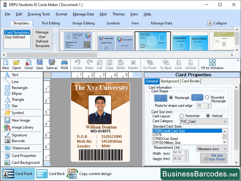 Student Identity Card Maker Software, Id Card Template Library Tool, Student Id Card Designing Tool, Direct-to-Card Printing Tool, Identity Card Thermal Printing Tool, Download Template Utility for Id Card, Printing Compatible Id Card Software