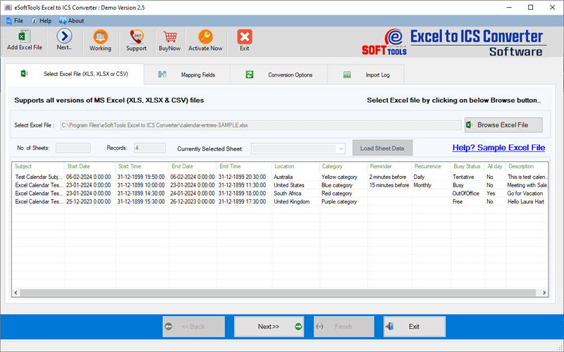 excel to ics converter, convert excel calendar, export excel calendar to ics