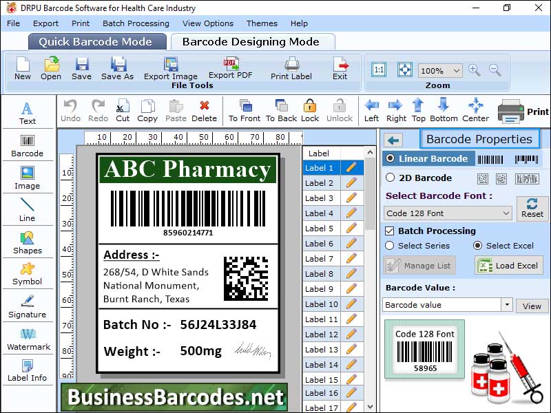 Code 128 Barcode Generator Program, Barcode Maker for Healthcare Industry, Barcode Maker for Medical Sector, Hospital Barcode Designing App, Encode Patient Privacy Barcode, Scanable Barcode Printing Software, Barcode Customizing Program Tool