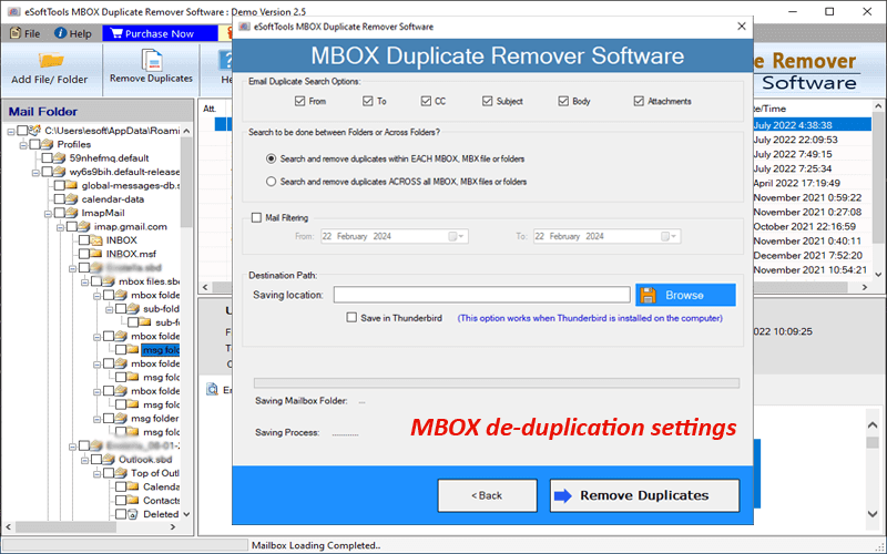 mbox duplicate remover, delete email duplicates from mbox, remove duplicate emails from mbox