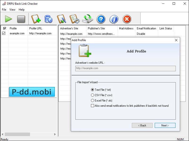 Reciprocal, backlink, analyzer, software, generates, status, report, CSV, text, HTML, format, file, watch, direct, inbound, JavaScript, weblink, sends, email, alert, notification, link, tracker, tool, checks, page, rank, improve, website, visibility