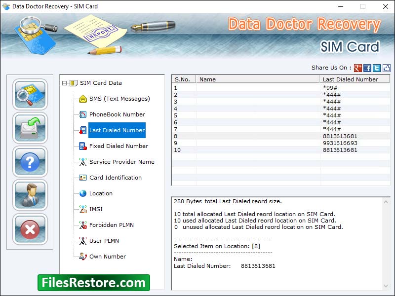 Sim card data fetching program, sim card file rescuing software, generates various sim card details, recaptures phone contact details, restores lost mobile numbers, tracks  sim card location, recaptures lost text messages, sim card data regain tool