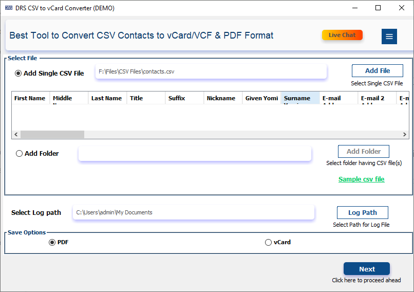 CSV to vCard Converter, CSV to vCard Exporter