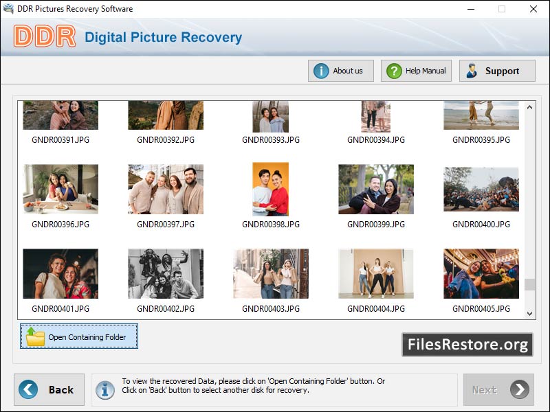 Data restoration application, file recovery software, MMC card picture regain, digital image reviving program, retrieves lost pictures,, revives missing photographs, recoups erased wallpapers, hard disk image salvaging utility, image recovery tool
