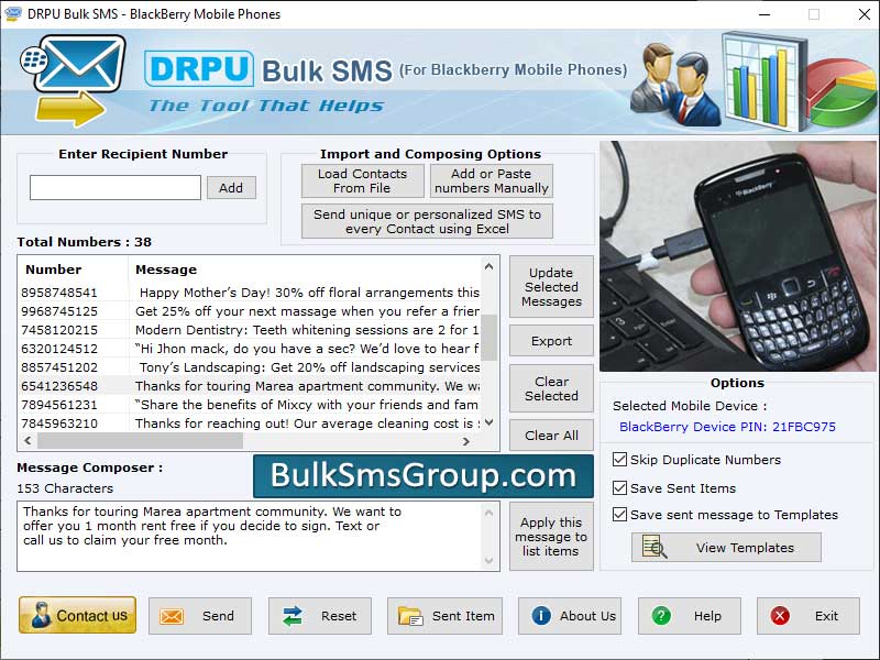 Blackberry, mobile, phone, sms, software, application, transmit, free, discount, offers, events, notifications, national, international, news, reminders, multiple, text, messages, users, communication, network, computer, system, laptop, worldwide