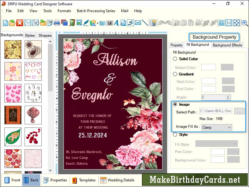 Wedding cards maker application, invitation cards designing software, printable invitation cards designing tool, generates colorful wedding cards, wedding templates creating program, colored invitation cards designing tool