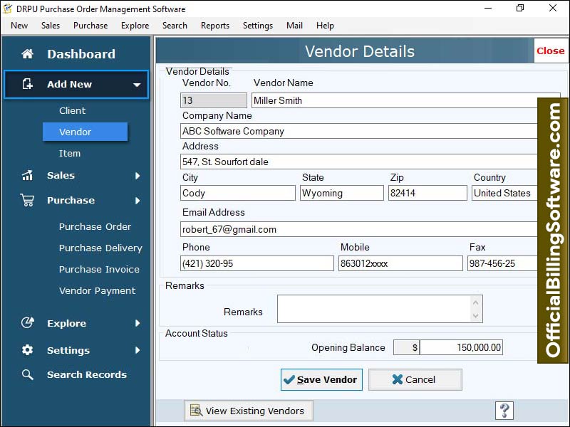 Official, billing, management, software, record, multiple, details, inventory, purchase, sales, order, invoice, receipt, business, companies, PO, database, tool, keeps, information, customer, vendor, data, backup, restore