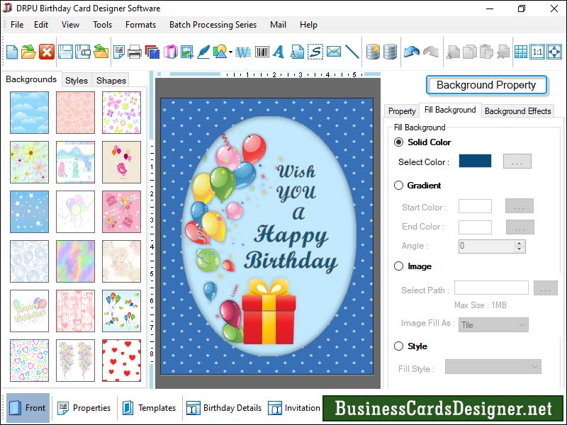 Download, advanced, birthday, card, maker, program, freeware, software, create, print, colorful, wishing, templates, graphics, image, designing, objects, line, pencil, ellipse, circle, triangle, star, shape, import, text, messages, pictures