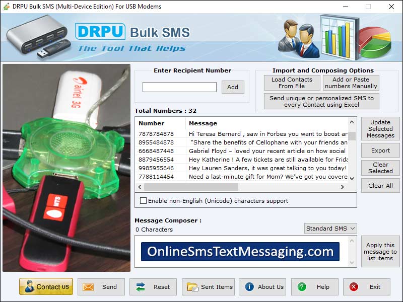Online, text, modem, software, deliver, SMS, USB, system, application, forward, data, detail, mobile, phone, computer, tool, send, file, compose, broadcast, client, friend, customer, internet, connection, relatives, laptop, business, contact, number