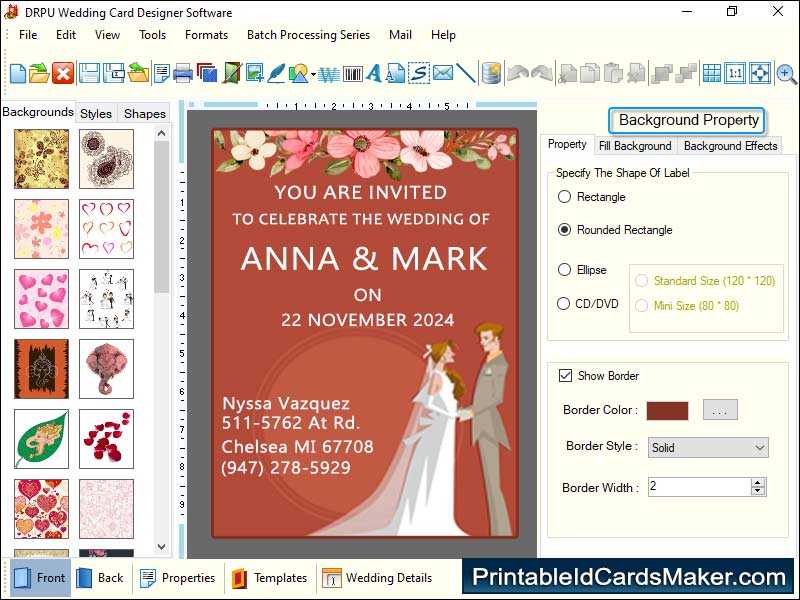 Wedding invitation card software, make printable wedding cards, develop stunning marriage cards, create versatile marriage cards, marriage card designing application, wedding card making program, print bulk wedding cards