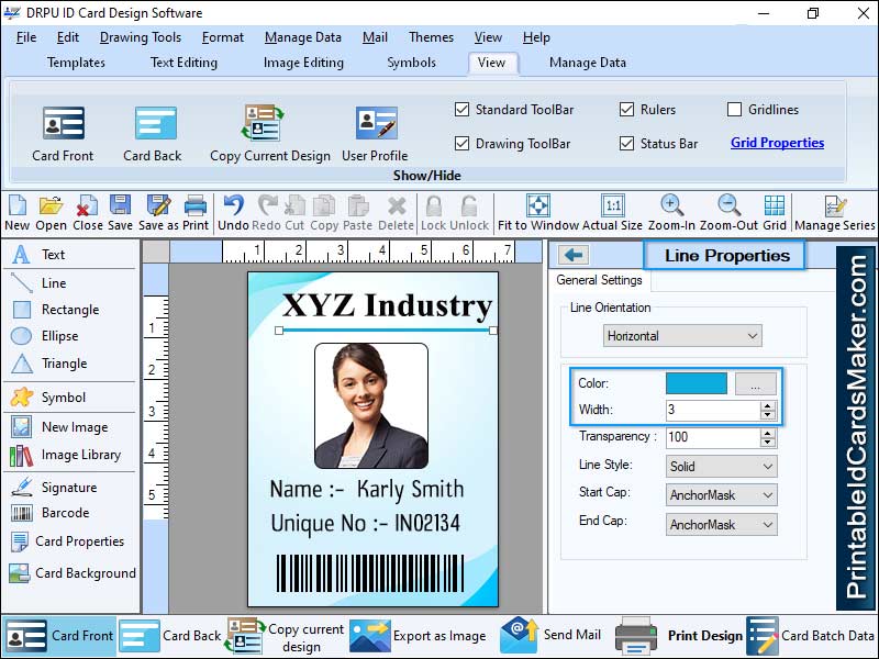 Employee, maker, student, software, ID, cards, identity, data, number, series, application, colors, backgrounds, quality, resolution, program, printable, identification, line, rectangle, square, ellipse, objects, tool, utility