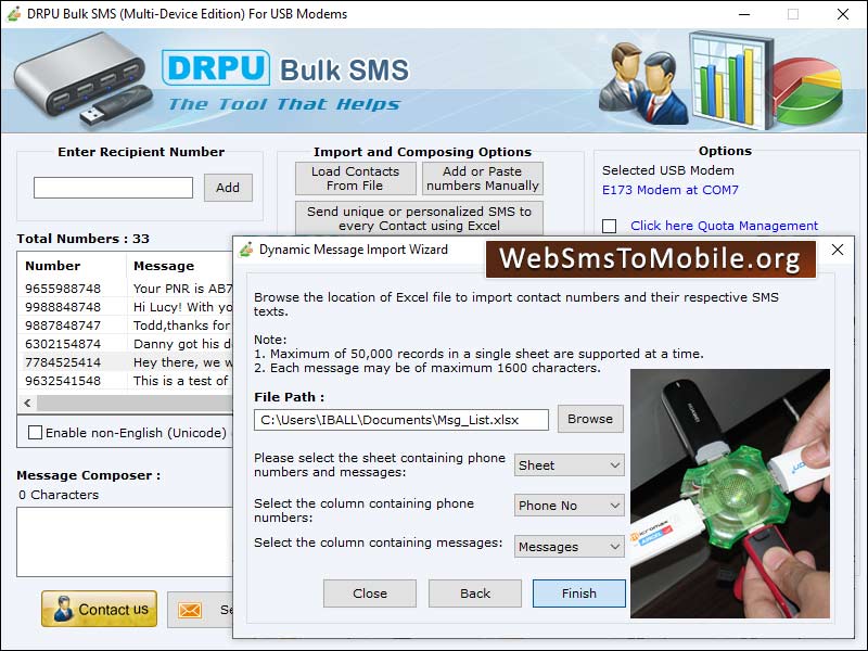 Professional, mass, messages, broadcasting software, delivers, text, unlimited, text, SMS, connect, mobile, computer, USB, modem, advertise, promote, business, product, friends, relatives, internet, notification, Unicode, languages, communicate, tool