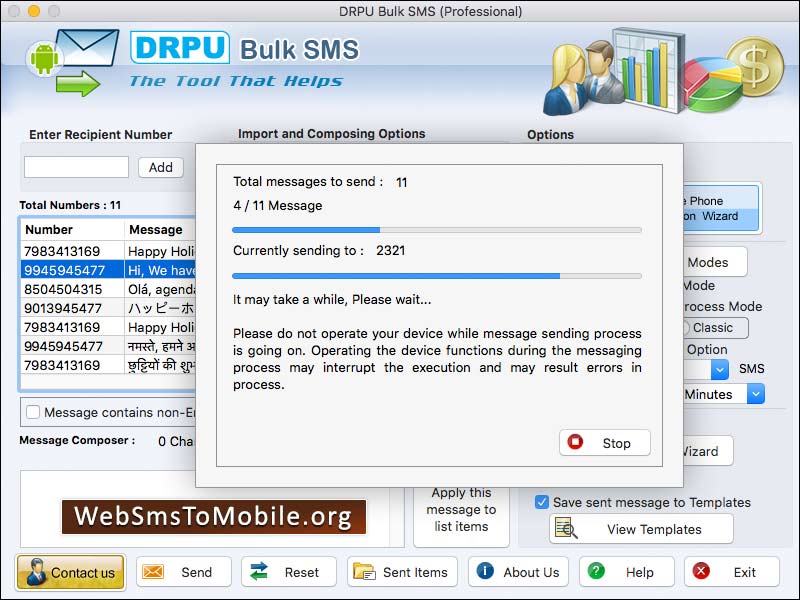 Mac, sms, USB, modem, message, sending, tool, utility, software, application, program, post, deliver, broadcast, transmit, text, Unicode, character, internet, network, communication, mobile, phone, Macintosh, Apple, computer 