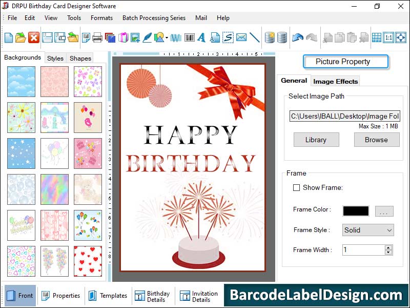 Download, design, birth day, card, maker, software, generate, solid, gradient, colorful, line, text, pencil, star, objects, page, image, setting, advance, option, add, photographs, templates, clipart, arc, shape, size, Windows, computer