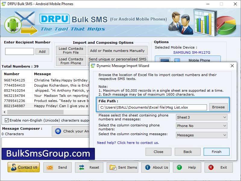 Android SMS Messaging Software, compose Unicode messages, Send short messages, android bulk sms software, Send unlimited sms, download sms broadcasting tool, transmit message notification, broadcast group reminders, send thousands of job alerts