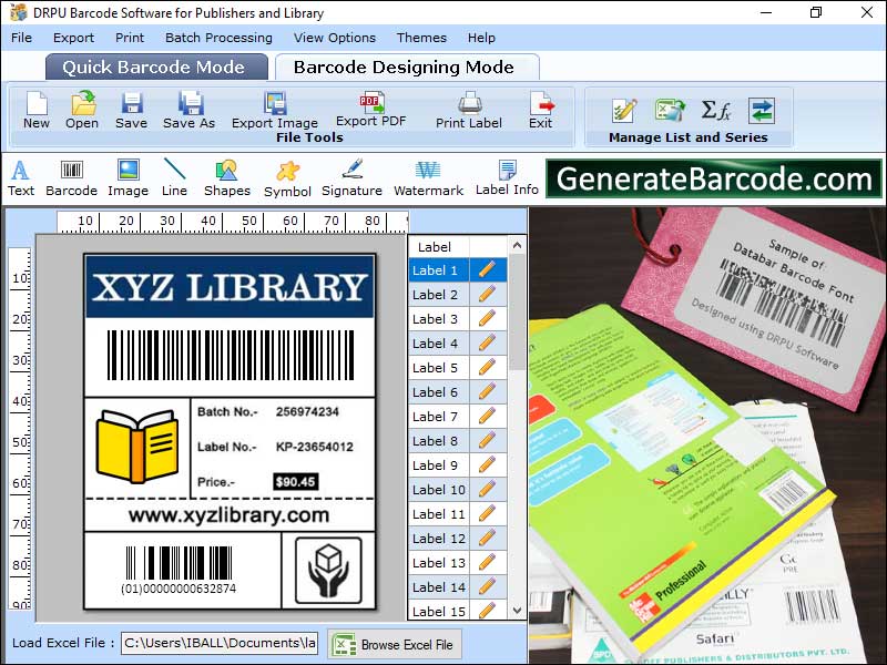 Barcode sticker making software, free tag designing application, generate book coupons, library barcode creator application, craft printable book barcode, make customized barcode sticker, label crafting utility, make attractive book tags