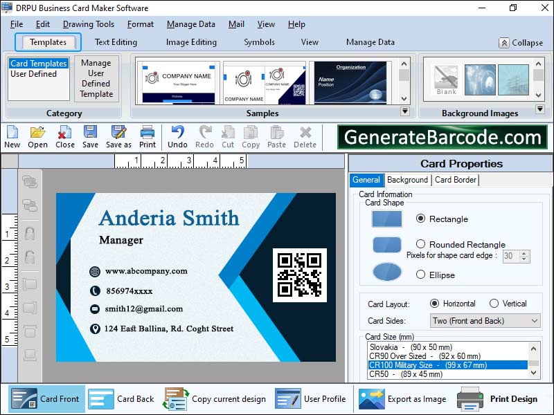 Generate, business, card, maker, software, create, membership, visiting, circle, ellipse, triangle, hologram, rectangle, text, photo, image, designing, objects, application, print, multiple, labels, star, templates, style, shape, arc, gradient