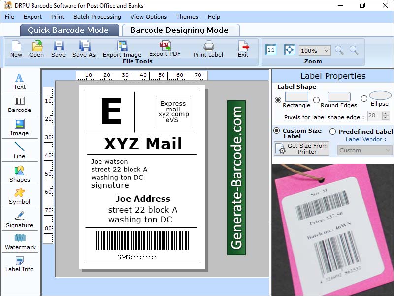 Free, download, barcode, label, designer, software, create, print, customized, banking, product, stickers, post net, tags, graphics, image, building, objects, line, pencil, text, color, picture, linear, 2d, font, symbols, support, Windows, OS