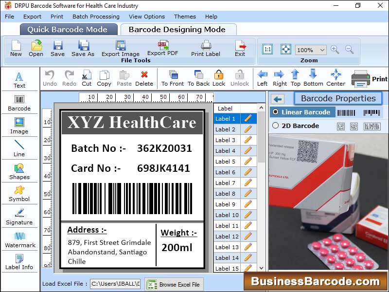 Healthcare, business, barcode, label, generator, utility, design, colorful, stylish, coupons, tags, logos, stickers, linear, 2D, font, image, designing, objects, ellipse, rectangle, line, text, circle, pencil, random, constant, sequential, series